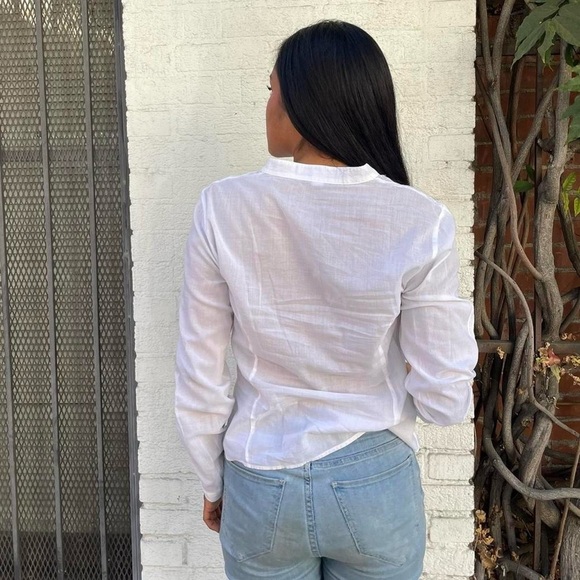 Bohemian White cotton long sleeve button up shirt with lace details size m - Picture 6 of 6